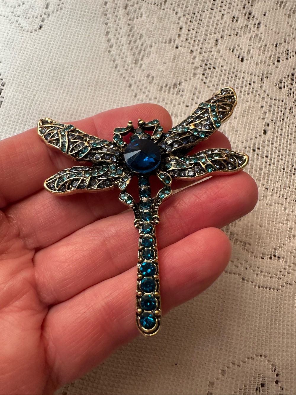 Blue Dragonfly Crystal Accent Pin